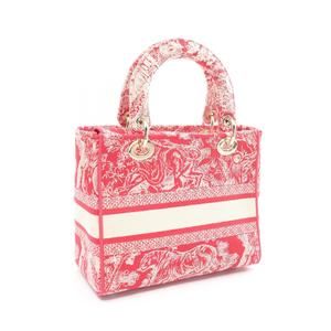 Dior Embroidered Lady Handbag White D-Lite Red Medium